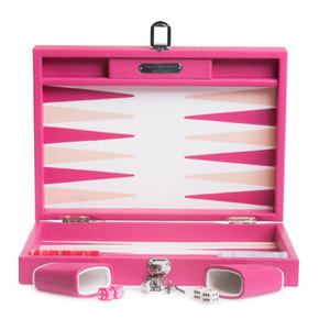 Mesa de backgammon de viaje rosa claro, incrustaciones interiores de cuero, Shesh Besh Nard, corrector de acetato, piedras, juguete, juego informal, caja de regalo - Product Image 4