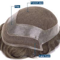 Prothèse capillaire pour hommes en dentelle française, système de cheveux humains, nœuds naturels blanchis, base respirante en dentelle et PU