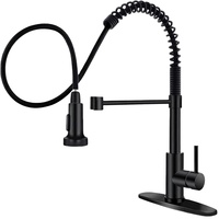 Robinet de cuisine en acier inoxydable noir mat avec douchette extractible, monocommande, design moderne, arc haut, montage sur comptoir, 3 trous, pulvérisation pivotante à 360°