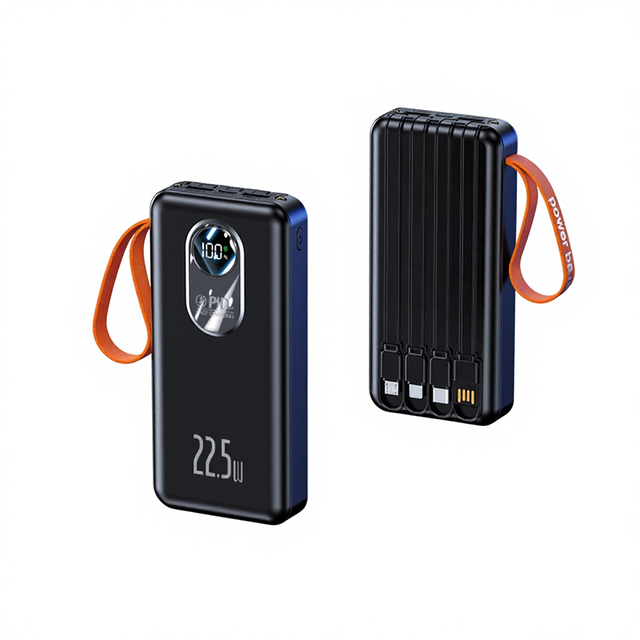 High Capacity 20000mAh Li-Polymer Battery Power Bank 4 Integrated Cables 22.5W PD Fast Charging LED Digital Display Universal
