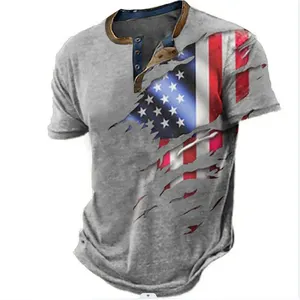 Henry chemise été hommes 3D imprimé drapeau motif t-shirt hommes polos T-shirt décontracté Street Style vêtements