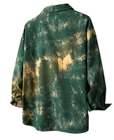 Chemise à manches longues unie de style américain vintage, col à revers ample pour homme, texture mouchetée, chemisier décontracté streetwear