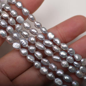 Collier de perles d'eau douce naturelles baroques grises, brillantes des deux côtés, environ 5 mm, accessoire semi-fini pour bricolage, perles blanches - Product Image 3