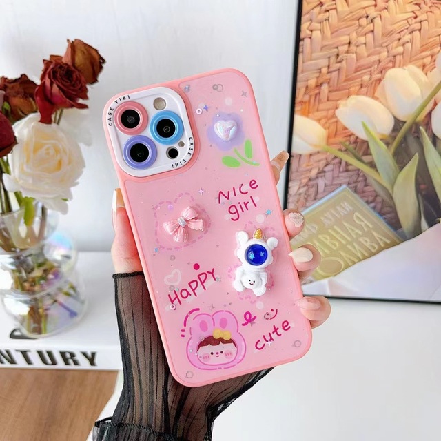 Glitter Design 3D Cute Cartoon PC+TPU Epoxy Phone Case with Camera Lens Protection for Samsung A03 A13 A23 A33 A03 Cover