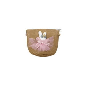 Bolsa de paja con diseño de conejito con falda, 12x14 cm, accesorio de moda para niños - Product Image 1