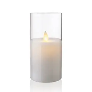 Home decor white wax votive glass flameless candle unscented luxury moving flame light LED candle with remote control