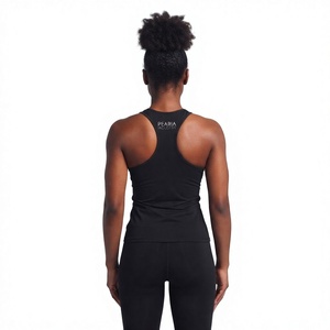 <b>Black</b> Racerback <b>Tank</b> <b>Top</b> Scoop Neck Sleeveless Solid Color Breathable Spandex Polyester Yoga Wear High Waist Full Length - Product Image 5