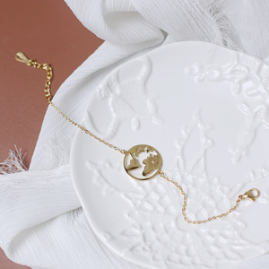 Set di collana braccialetto da donna squisitamente progettato 14K oro in acciaio inossidabile a forma di stella cavo terra <span class=keywords><strong>mappa</strong></span> del mondo con perle - Product Image 2