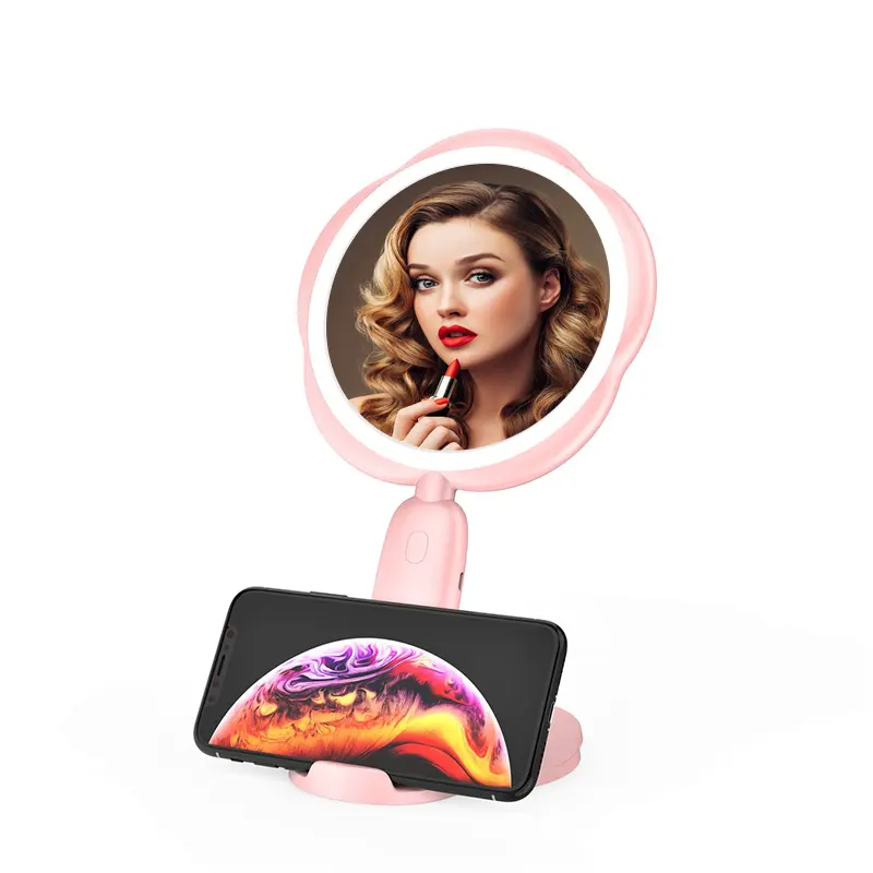 Wholesale Compact Mini Handle Cosmetic Custom Logo Round Portable With Led Light Makeup Hand Held Mirror