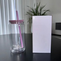 Offre Spéciale 16oz clair double paroi sublimation verre UV wrap en plastique boule à neige bocal en verre avec pré-trou de forage bouchon couvercles de couleur