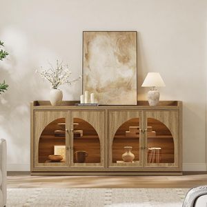 <span class=keywords><strong>Buffet</strong></span> avec éclairage LED, armoire à 4 portes en verre arqué, meuble de rangement pour cuisine et salle à manger - Product Image 6
