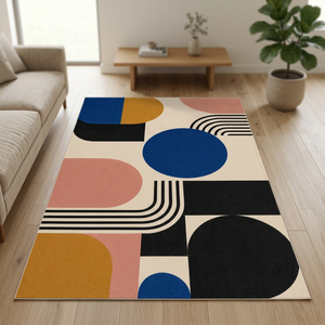 Alfombra de Lana Tejida a Mano con Diseño Geométrico Bauhaus, Alfombra Moderna de Mediados de Siglo, Arte Abstracto, Lujo, Tamaño Personalizado - Product Image 1