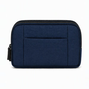 Elegante Estuche Cosmético de Gran Capacidad de Poliéster con Doble Cremallera, Organizador de Artículos de Aseo Portátil para Viajes, Producto Reciclable para Artículos de Belleza - Product Image 3