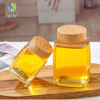 Pot à miel en verre carré de luxe de haute qualité 50 ml 100 ml 180 ml 280 ml 360 ml 750 ml, pots en verre alimentaire transparent, pot à confiture avec bouchon à vis