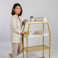 Table d'appoint moderne dorée en faux marbre à 2 niveaux avec étagère métallique pour salon et hôtel