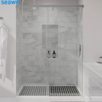 Porte de douche moderne sans cadre en verre trempé avec poignées en acier inoxydable, design coulissant pour hôtels, villas et appartements