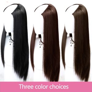 <span class=keywords><strong>Peluca</strong></span> Sintética Larga Lisa/Ondulada en Forma de U/Parte en U para Mujer, Extensiones de Cabello Falso Marrón Natural/Negro (2-33-9) - Product Image 4