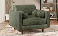 Fauteuil carré moderne classique avec revêtement en cuir PU, design capitonné, pieds en bois, confort doux pour le club et la vie à domicile