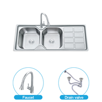 Évier de cuisine double bac de 48 pouces en acier inoxydable 304 avec égouttoir – Fabricant d'éviers de cuisine