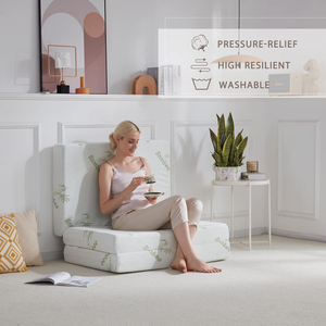 Surmatelas pliable en mousse <span class=keywords><strong>à</strong></span> mémoire de forme de 4 pouces, design orthopédique écologique, housse amovible, tissu respirant - Product Image 5