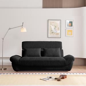 Canapé-lit compact en tissu carré moderne à deux places avec coussin en mousse rempli, dossier profond, siège profond, salon, villa, appartement - Product Image 1