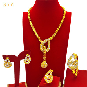 인도 아프리카 신부용 라인스톤 보석 세트 24K 금도금 두바이 사우디아라비아 보석 세트 웨딩 - Product Image 1