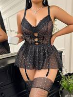 Lingerie féminine Saint-Valentin : Teddy en dentelle séduisante, Body sexy à 18 bretelles en résille, Sous-vêtements pour femme