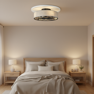 Ventilateur de plafond LED 20 pouces style ferme, montage encastré, moteur DC, 6 vitesses, télécommande, en fer noir, pour chambre à coucher - Product Image 2