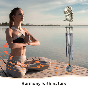 5 tubi di alluminio spessi in argento 31 pollici Vintage campanelli eolici con resina decorazione d'angelo per ornamenti da giardino - Product Image 4