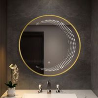 Miroir de salle de bain intelligent LED rond personnalisé, unique, mural, avec boutons tactiles intelligents et cadre en aluminium noir