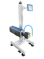 Machine de marquage laser CO2 20W semi-automatique haute précision pour ligne de production, date d'expiration, code de lot, sacs, canettes, pochettes