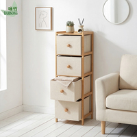 Commode à 4 tiroirs de haute qualité en bambou naturel avec rangement en tissu, meuble de rangement autoportant pour la maison, le bureau ou la chambre