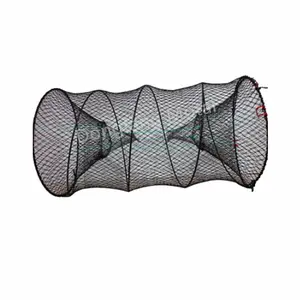 可折叠渔网1 * 1厘米大网蟹笼弹簧圆形伸缩6股带打结网
