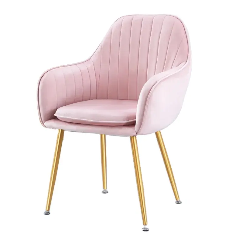 도매 현대 다채로운 핑크 식사 의자 팔 휴식 벨벳 레스토랑 식당 의자 골드 금속 다리