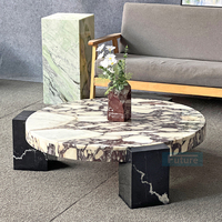 100 table basse ronde en marbre de luxe pur Calactta Viola avec pied en marbre Marquina noir pour le salon de la maison