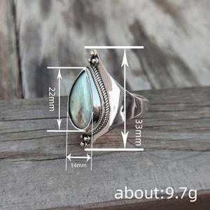 Bague cocktail A080 en labradorite, forme goutte d'eau, sertissage clos, pierre naturelle, bijou unisexe, cadeau tendance - Product Image 4