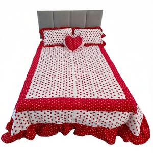 Set Copripiumino Matrimoniale Regina di Cuori in Cotone con Bordo Arricciato Stile Principessa per Tutte le Stagioni - Product Image 1