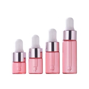 Hot <b>Mini</b> Size Essential Oil Bottle 1ml 2ml 3ml 5ml Pink Glass Bottle with Dropper - Product Image 1