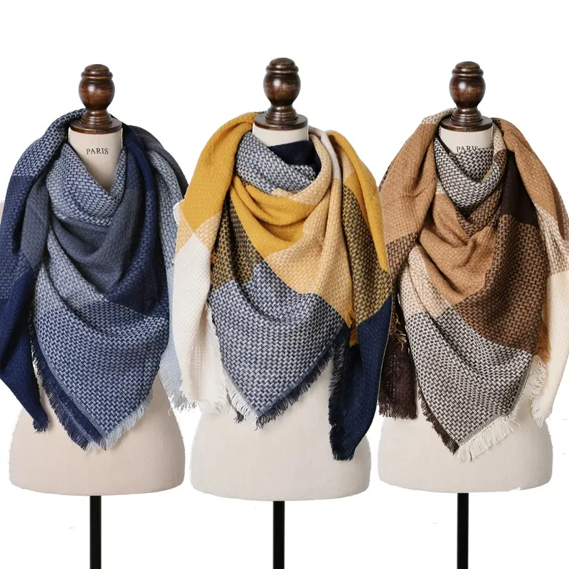 Hot sale muti colors stock large square winter cape oversize tartan acrylic plaid blanket scarves