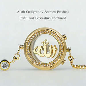 Ornement de voiture à suspendre avec chaîne, <span class=keywords><strong>Allah</strong></span> Muhammad, pendentif rond en métal avec strass, calligraphie arabe, cadeau musulman pour l'Aïd et le Ramadan - Product Image 4