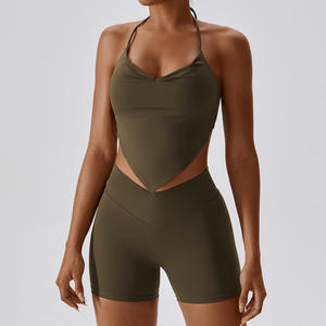 2023 nuevo diseño OEM ODM Fitness Workout Active Wear Athletic Gym Set para mujeres personalizado 2 piezas Sexy Yoga Wear sujetador pantalones cortos Leggings - Product Image 4