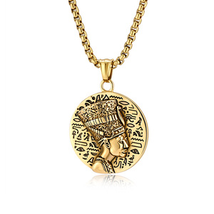 Nuevo collar de acero de titanio con imagen mural de la faraona Nefertiti del antiguo Egipto, de gran venta transfronteriza, con un símbolo retro y único. - Product Image 1