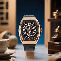 Caja de oro rosa de alta calidad, reloj de hombre con números arábigos, reloj mecánico de lujo tipo barril para hombre, reloj duradero resistente al agua