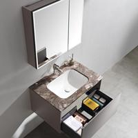 Meuble-lavabo compact et moderne avec armoire miroir murale et plateau en marbre, tiroir de rangement
