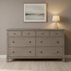 Comò Classico Transizionale a 8 Cassetti in Legno di Quercia Grigio, Arredamento per Camera da Letto - Product Image 2