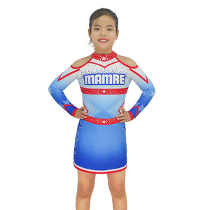 El mejor precio, cómodos uniformes de porristas azules degradados para niños, disfraz de animadora con diamantes de imitación, ropa de porristas para jóvenes - Product Image 4