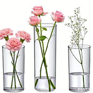 Vasi <span class=keywords><strong>in</strong></span> <span class=keywords><strong>Vetro</strong></span> Trasparente Moderni, Design Cilindrico Alto e Sottile, per Matrimoni e Decorazioni Domestiche, Ecologici, Vendita all'Ingrosso - Product Image 6