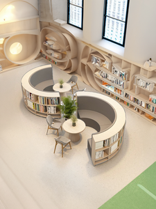 Estantería de biblioteca de madera moderna personalizada, sofá de esquina de lectura escolar, área de descanso de combinación curva integrada - Product Image 6