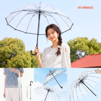 Parapluie transparent RST ultra-résistant à 16 baleines, coupe-vent, entièrement transparent
