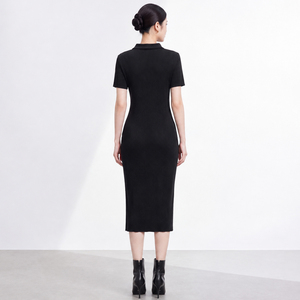 Robe crayon plissée élégante pour femme avec boutons sur le devant, style rétro d'été, fente, taille naturelle, tenue de bureau, écologique et lavable - Product Image 5